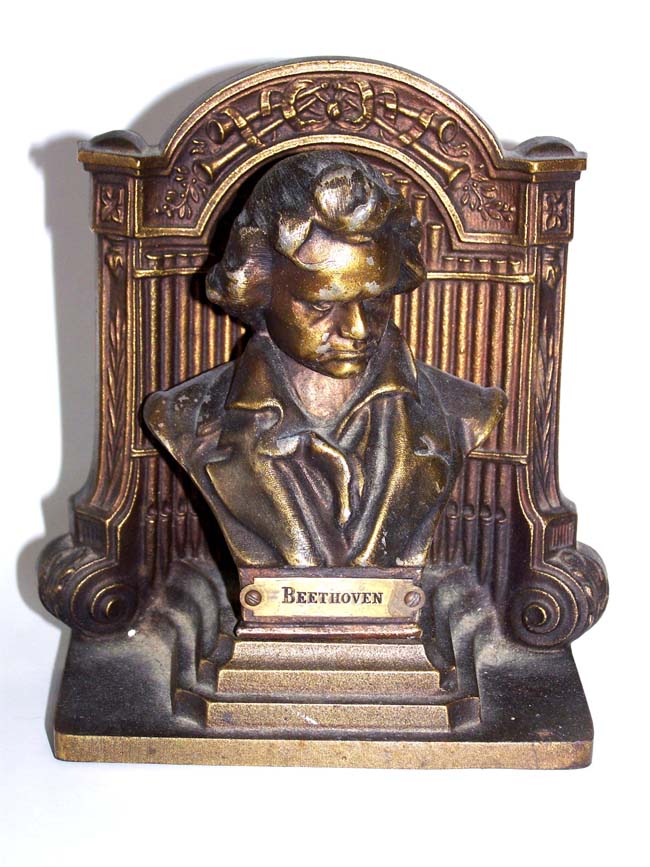 A Pair of Antique Bookends by Bradley & Hubbard circa 1920 depicting BEETHOVEN
